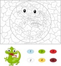 Cartoon iguana. Color by number educational game for kids