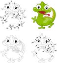 Cartoon iguana. Coloring book and dot to dot game for kids