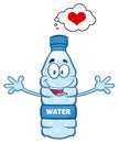 Cartoon Illustatio Of A Water Plastic Bottle Mascot Character Thinking Of Love And Wanting A Hug