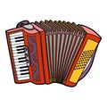 Cartoon illustration, Accordion. Colorful musical instrument