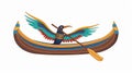 Cartoon illustration of ancient Egypt wooden boat with oar or paddle for sun god trip. Egyptian culture religious symbol Royalty Free Stock Photo