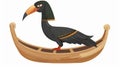 A cartoon illustration for an ancient Egyptian sun god Ra or Horus in a wooden boat. It's an Egyptian culture Royalty Free Stock Photo