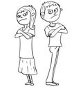 Cartoon Illustration of Angry Annoyed Boy and Girl or Man and Woman