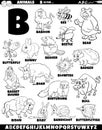 cartoon animal characters for letter B set coloring page