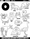 cartoon animal characters for letter O set coloring page Royalty Free Stock Photo