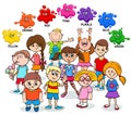 Basic colors educational page with happy kids Royalty Free Stock Photo