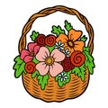 Cartoon illustration, Basket of flowers for Valentines day