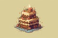 Cartoon illustration of a big cake in the form of a house. Generative AI Royalty Free Stock Photo