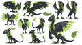 This is a cartoon illustration of a black griffin with green wings, isolated on a white background. A wild hippogriff Royalty Free Stock Photo