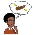 Black Woman thinking about a Canoe and Paddles