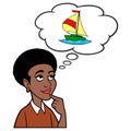 Black Woman thinking about a Sailboat