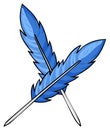 Cartoon illustration of blue feathers overlapping, stylized quill writing symbol Royalty Free Stock Photo