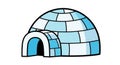 Cartoon illustration of a blue and white igloo made from square blocks in a grid pattern with dome shape and small arched doorway Royalty Free Stock Photo