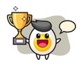 Cartoon illustration of boiled egg is happy holding up the golden trophy Royalty Free Stock Photo