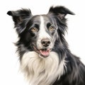 Realistic Black And White Dog Portrait: Detailed Charcoal Drawing Of A Border Collie