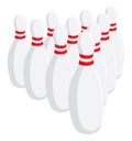 Ten bowling pins standing together Royalty Free Stock Photo