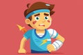 A cartoon illustration of a boy with a broken arm wearing a bandage around it, Injury Customizable Cartoon Illustration Royalty Free Stock Photo