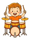 Cartoon illustration of a boy playing the drums Royalty Free Stock Photo