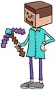 Boy in Minecraft costume at Halloween party cartoon illustration