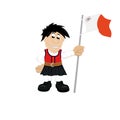 Cartoon illustration of a boy in traditional Maltese dress holding the flag of Malta