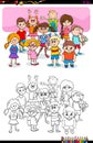 Children and teens characters group color book Royalty Free Stock Photo