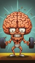 Cartoon Brain Lifting Barbell - Inspirational Fitness and Mental Strength. Generative AI.