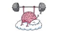 Brain Training, Sleeping Brain Cartoon Lifting Weights Royalty Free Stock Photo