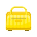 Flat vector icon of yellow handbag with zippered pocket. Hand luggage. Small travel bag for carry personal items