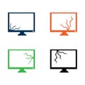 Cartoon illustration of Broken monitor. Flat icon. Collection