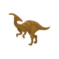 Flat vector design of brown parasaurolophus. Prehistoric animal. Dinosaur with long tail and crest on head