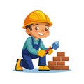 Cartoon builder working on a brick wall construction Royalty Free Stock Photo