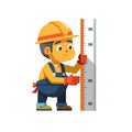 Cartoon construction worker holding level on white background image Royalty Free Stock Photo