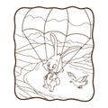 Cartoon illustration bunny skydiving with a dove coloring book