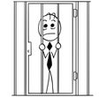 Cartoon Illustration of Business Man in Prison