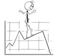 Cartoon Illustration of Business Man Walking Carefully on Graph