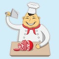Cartoon illustration, butcher cut the meat, butcher shop, cartoon character