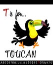 Cartoon Illustration of Capital Letter T with TOUCAN