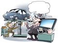 Cartoon illustration of a car owner there drink coffee