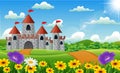 Cartoon Illustration of Castle on hill Landscape