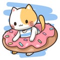 Cartoon cat and donut ring illustration