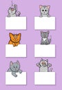 cartoon cats and kittens with cards design set Royalty Free Stock Photo