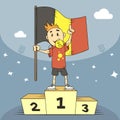 Cartoon illustration champion of Belgium in the first place with the flag