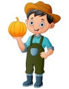 Cheerful farmer man holding a pumpkin Royalty Free Stock Photo
