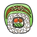 Cartoon illustration for children, Dragon roll with tuna Royalty Free Stock Photo
