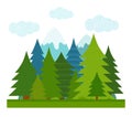 Cartoon illustration for children. Flat summer conifer forest