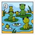 Cartoon illustration for children. Nine frogs