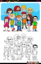 Boys and girls characters group color book Royalty Free Stock Photo