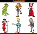 Children in Halloween costumes set cartoon illustration Royalty Free Stock Photo