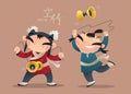 Cartoon illustration of Chinese kids playing diabolo