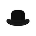 Flat vector of classic black bowler or derby hat. Traditional British headdress for men. Fashionable male accessory